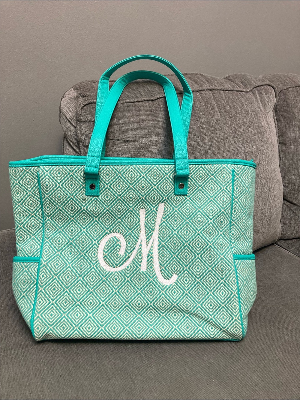 thirty-one Teal Patterned Monogram Tote